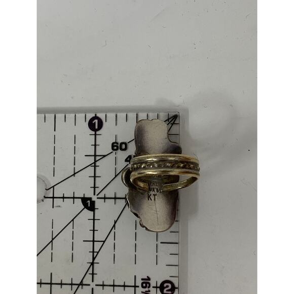 VTG Southwest Gold Filled On Sterling Silver Coral Stones Turquoise Ring Sz 5 - Picture 5 of 6